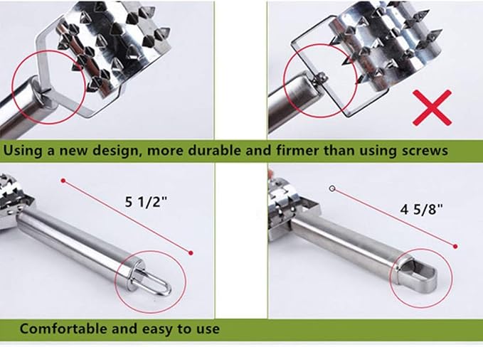 Meat Tenderizer- Stainless Steel Meat Tenderizer Roller Rolling Hammer-Pizza Roll Meat Needle Pin Hole Punch for Steak Chicken Pork Beef