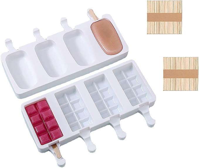 2 pcs Popsicle Molds, Large 4 Cavities Cake Pop Silicone Molds Ice Cream Cakesicle Molds for DIY Popsicle with 100 Wooden Sticks