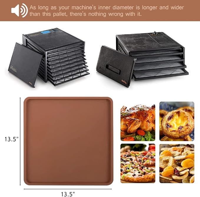 6 Pcs Silicone Dehydrator Sheets with Edge for 14" x 14" Trays, Non-stick Silicone Tray Liner for Excalibur Dehydrator, Reusable Mats Square Dryer for Jerky, Fruit, Meat, Herbs,Crackers