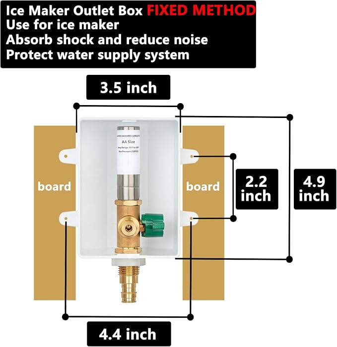 (1 Pack) Lidertik 1/2 inch Expansion PEX-A Pre-Assembled Ice Maker Outlet Box Valve 1/4 inch Recessed Refrigerator Water Line with Shut Off Valve and Stainless Steel Water Hammer Arrestor LI-ZBQH-631
