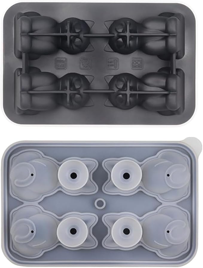 Cute 3D Cat Silicone Ice Cube Tray Mold Cartoon Animal Ice Box BPA-Free (Black)