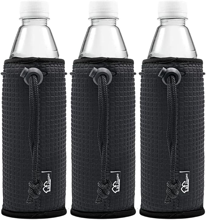 WK IEASON Water Bottle Cover Sleeves Insulators 16 17 18oz Non-slip Neoprene Beer Bottle Coolier Sleeves 3PC Pack (Blackx3)