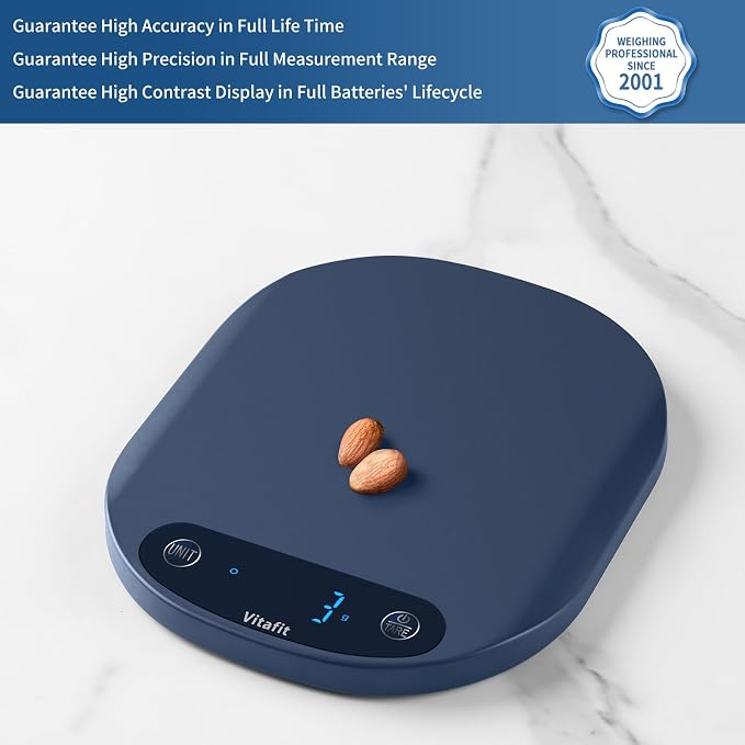 Vitafit 33lb/15kg Digital Food Scale in High Precision 0.1oz/1g, Our Own Kitchen Scale Professional Factory Since 2001, Home and Kitchen Essentials for Cooking and Baking, LED, 3 AAA Batteries, Blue