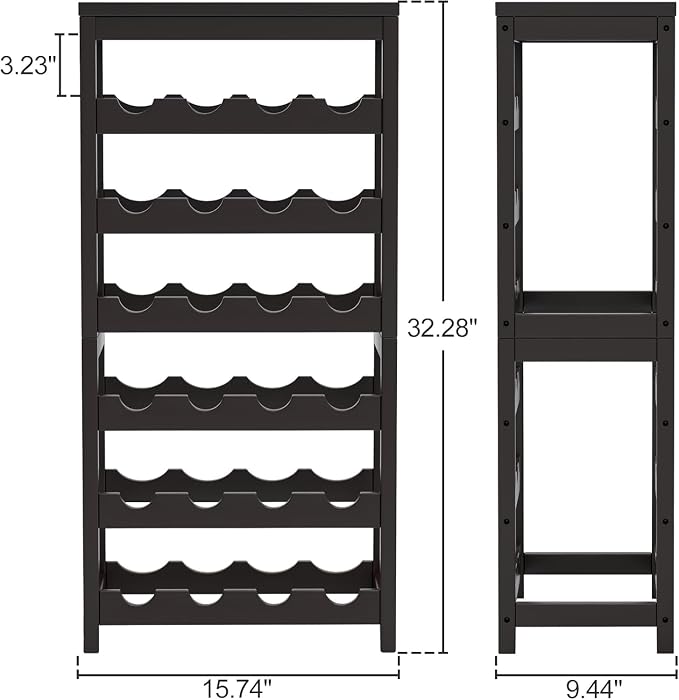 Wine Rack Free Standing Floor,6 Tier 24 Bottles Floor Wine Storage Shelves | Bamboo Wine Rack with Table Top,Wine Organizer Shelf for Kitchen Dining Room Bar,Easy-Assembly,Dark Brown