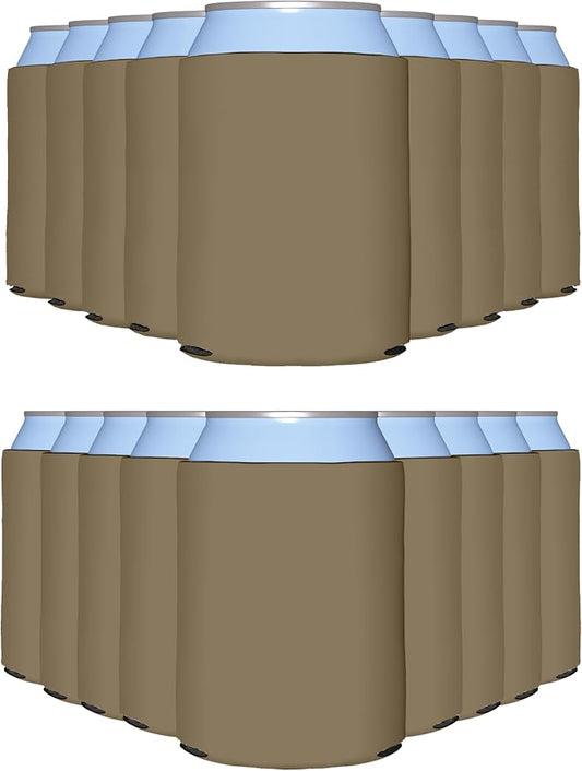 PartyPrints 100 Pack Taupe Blank Can Cooler Sleeves, Customizable Bulk Insulated Foam for Beer, Collapsible Plain Drink Holder, Cold Soda Insulator, 12oz Regular, 16oz Tall Cans