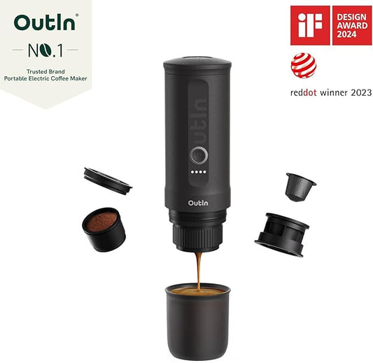 OutIn Nano Portable Electric Espresso Machine, Electric Coffee Grinder, Silicone Coffee Mat