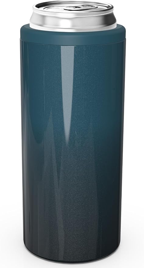 TILUCK Skinny Can Cooler, Stainless Steel Insulated Slim Cans, 12 oz | Beer & Hard Seltzer, Doucle-Walled Stainless Steel Insulated Slim Cans, Slim 12 oz(Glitter IndigoBlack)