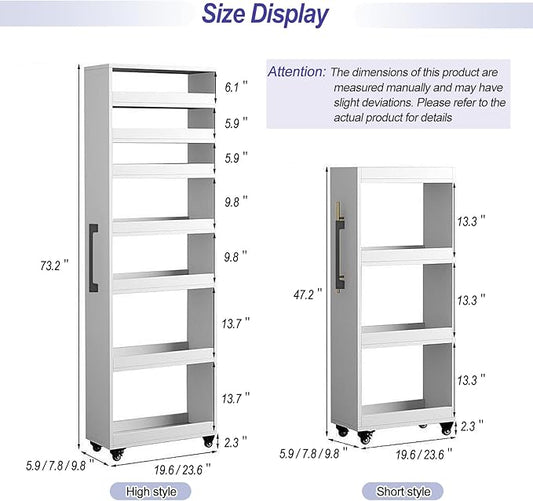 7-Tier Slim Storage Cart, Wooden Rolling Pantry Cabinet with Wheels, Narrow Shelf Organizer for Kitchen, Bakers Rack, Dining Room, Closet, Small Spaces Teak 47.2" H*5.9" W*23.6" D