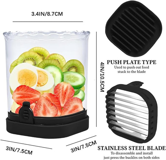 Strawberry Slicer, Fruit Slicer Cup with Push Plate, Grape Cutter Cup Slicers Kitchen Gadget for Egg Kiwi Banana Cucumber, Strawberry Slicers Cutter Tool for Fruits Vegetables (Black, One Size)