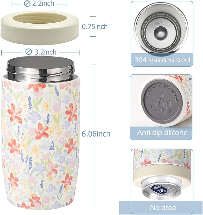 Morefeel 4-in-1 Insulated Can Cooler for 12 oz Cans & Bottles | 304 Stainless Steel Can Holder Fits 12 Oz Slim Cans, Standard Cans, Beer Bottles & Works as A Open Cup; Dishwasher Safe