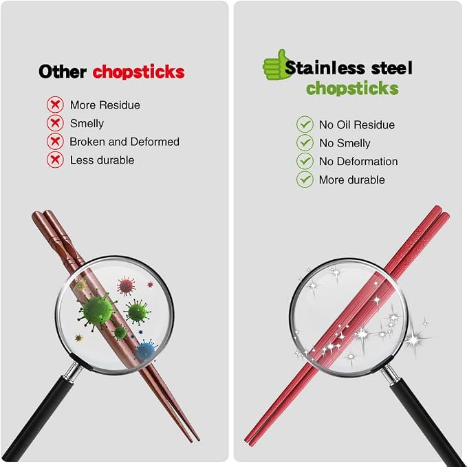 Chopsticks, YFWOOD 5 Pairs Fiberglass Chopsticks - Reusable Multicolor,Dishwasher Safe, Non-Slip,Japanese style-9.5 Inch