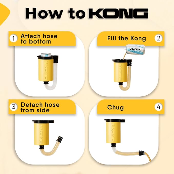 The Kong 2.0 - A Portable Can or Bottle Cooler/Cup With A Detachable, Expandable, Hose To Funnel Your Drink (Yellow)