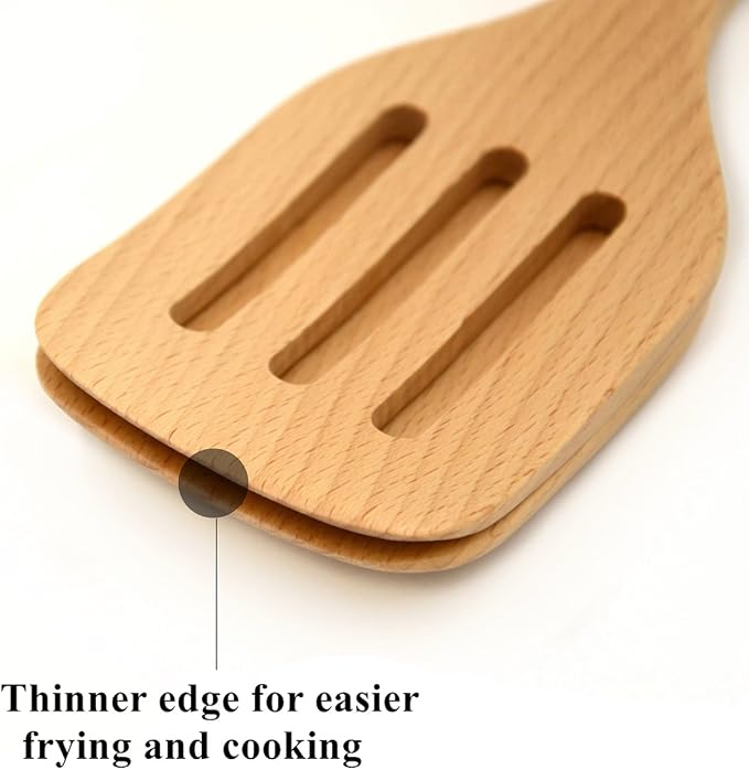 Bamber Wooden Wok Spatula Set Wood Turner for Non Stick Cookware, Pack of 2
