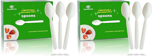 GreenWorks 200 Count Heavy-duty Compostable spoons, BPI Certified Large Disposable Flatware Utensils Spoon (Pack of 2)
