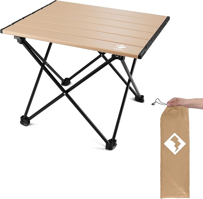 VILLEY Portable Camping Side Table, Ultralight Aluminum Folding Beach Table | Lightweight & Portable, Aluminum Folding Table with Carry Bag for Camping, Outdoor Cooking, Beach, Picnic, Boat & Travel