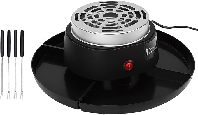2 in 1 Electric Smores Maker Fondue Pot, Indoor Tabletop Marshmallow Roaster with 4 Roasting Forks 4 Detachable Trays, Enjoy Golden Toasted Marshmallows Anytime Without (US Plug 110V)