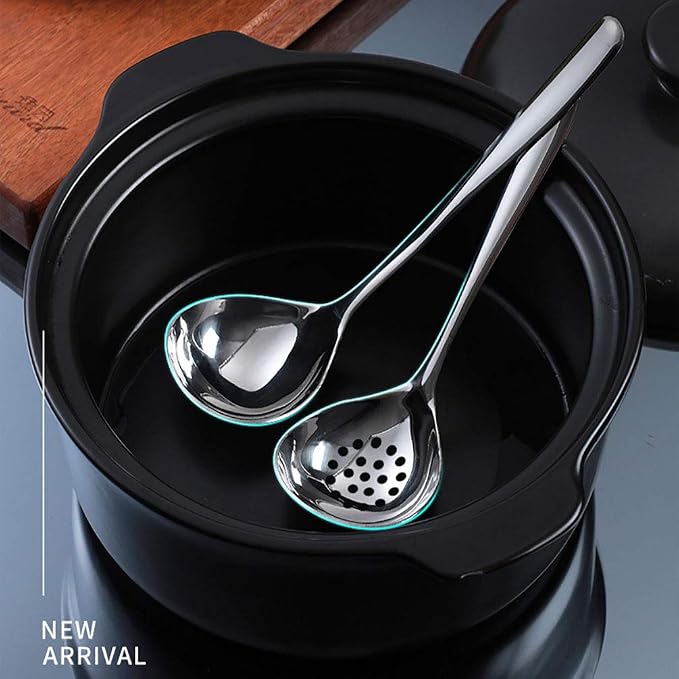 2PCS Slotted Spoon and Soup Ladle Set, Stainless Steel Soup Ladle Colander Set 7.8 Inches Cooking Skimmer Cookware Utensil for Home, Cooking Or Hotpot