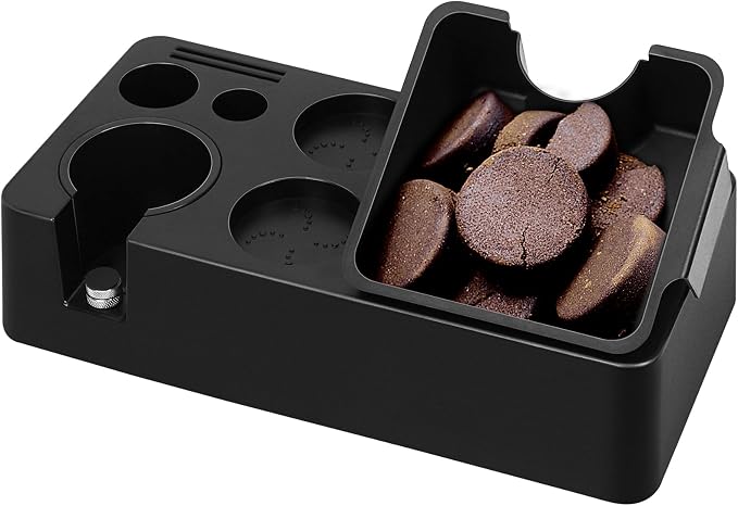 Y-Step Espresso Knock Box, 8 in 1 Espresso Tamping Station ABS Coffee Tamper Station Base Espresso Accessories Organizer Box for Storage 51-58MM Espresso Tamper, Distributor, Portafilter & Puck Screen