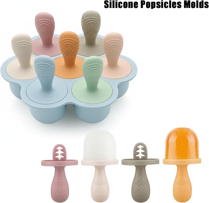 PandaEar Silicone Popsicle Molds for Toddlers, Mini Breastmilk & Fruit Juice Freezer Mold with Sticks, 7-Cavity Baby Ice Pop Maker, BPA Free & Easy to Clean
