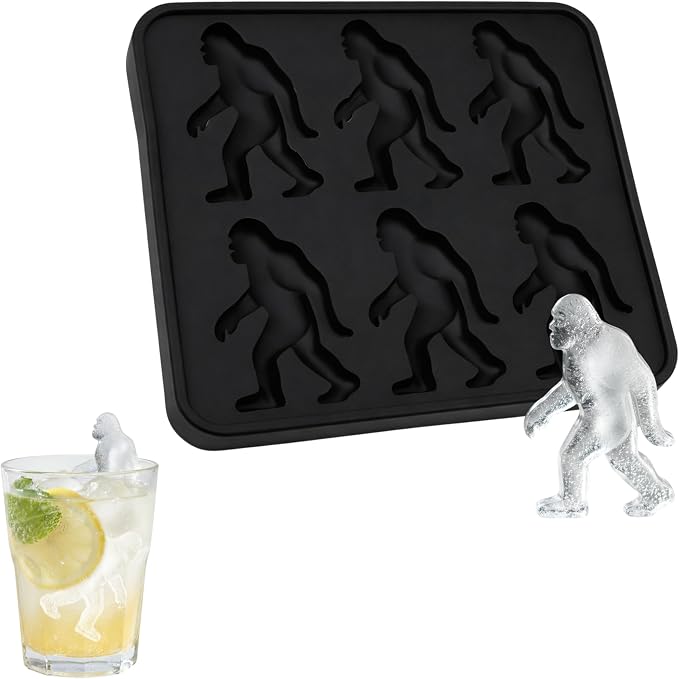 Bigfoot Shape Ice Cube Mold Funny Gift, Silicone Sasquatch Halloween for Cocktail Whiskey, 6 Cavity Tray Popsicle, Easy Release Dishwasher Safe Cute Freezer Chilled Accessories Parties DIY Craft