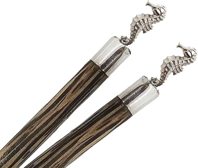 Wooden Chopsticks 9⅞" Coconut Palm Wood Chopstick With Metal Seahorse Top Eating Utensils Oriental Cutlery Asian Tableware Decorative Dinnerware to Serve Chinese Japanese Korean Food