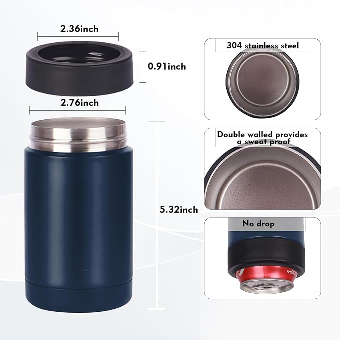 Stepstall 14 oz Beer Bottle and Can Cooler with Beer Opener, Navy Blue | 3 in 1, Slim Can Beer Bottle Insulators Holder, Stainless Steel Double Walled Insulated, For Beer, Soda