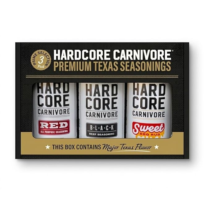 Hardcore Carnivore Texas BBQ Rub Gift Set, Best Sellers Collection, 3 Pack | Includes Black, Red and Sweet BBQ rubs. Gluten free with no MSG or artificial colors for grilling, smoking & cookouts.
