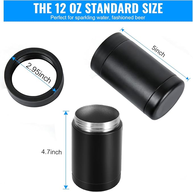 Can Cooler 12 OZ Beer Holder, Stainless Steel Beverage Can Insulator | Standard Size Cans Holder with Vacuum Insulated, Metal Koozie for Cans, Black
