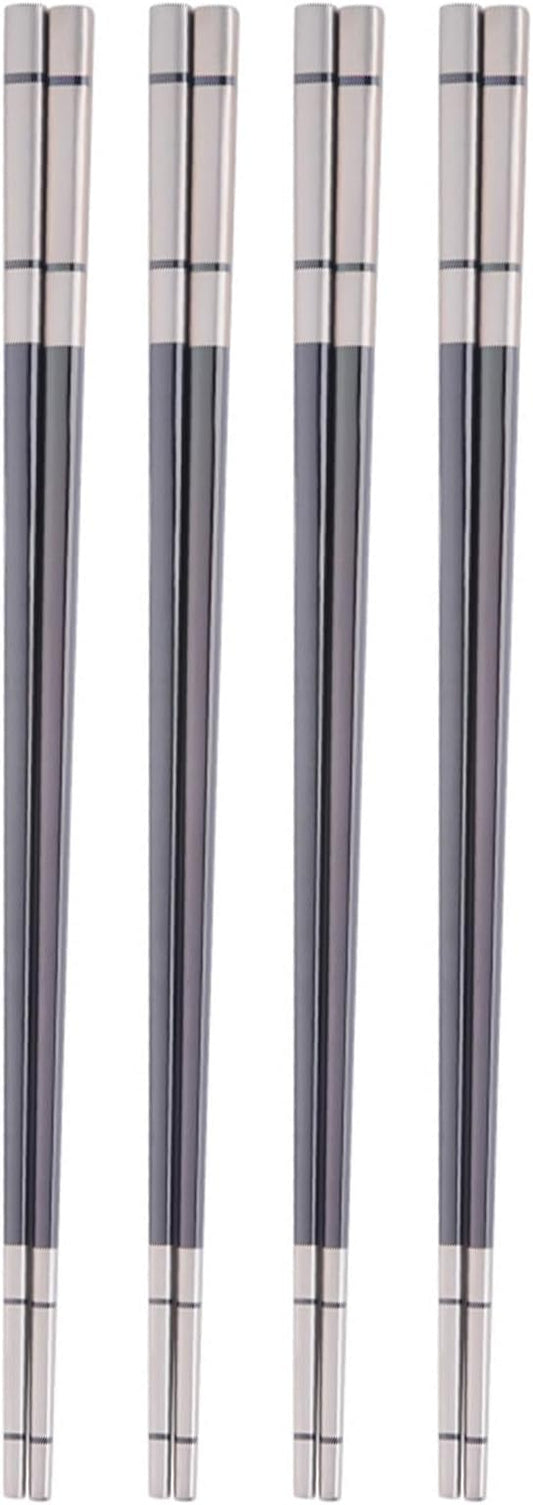 Reusable Stainless Steel Chopsticks,Dishwasher Safe , Easy to Use(4 PCS,black)