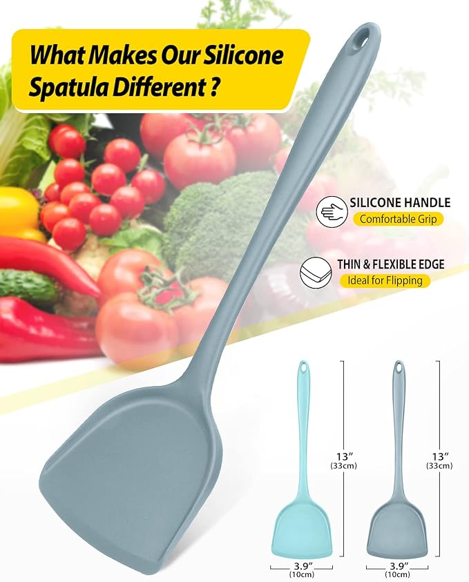 BUNDLEPRO Silicone Seamless Wok Spatula, 2 Pack | Non-Stick, Heat Resistant, Easy to Clean, Dishwasher Safe, Kitchen Utensil for Cooking, Baking, Stir-Fry