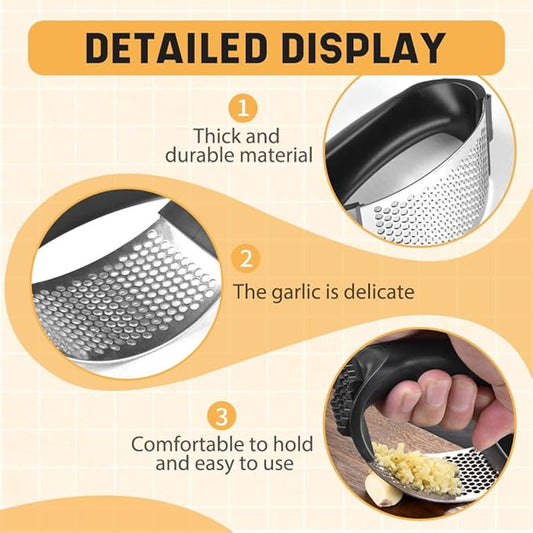 Stainless Steel Garlic Press Rocker, 2025 New Garlic Mincer and Garlic Crusher, Easy-Squeeze Garlic Tool with Peeler and Cleaning Brush for Smashing Garlic (1 Set)