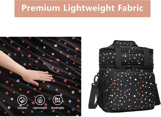 GLENKEY Expandable Lunch Box Cooler Bag - Insulated Soft Lunch Bag for Men Women - Large Lunchbox for Adults Work Camping Outdoor Travel Polka Dots 16L