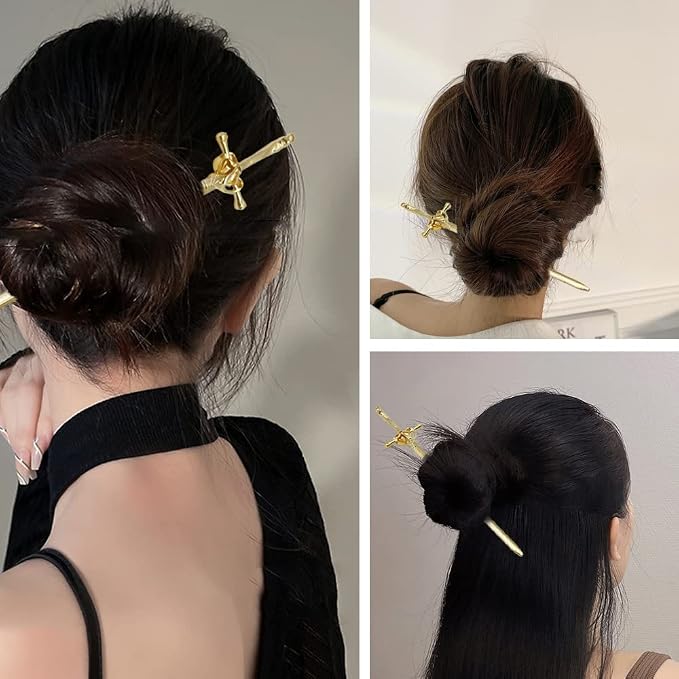 2 Pcs Girls Chopsticks Vintage Hair Sticks Hairpins Vintage Hair Accessories for Women Girls Long Hair (Golden)