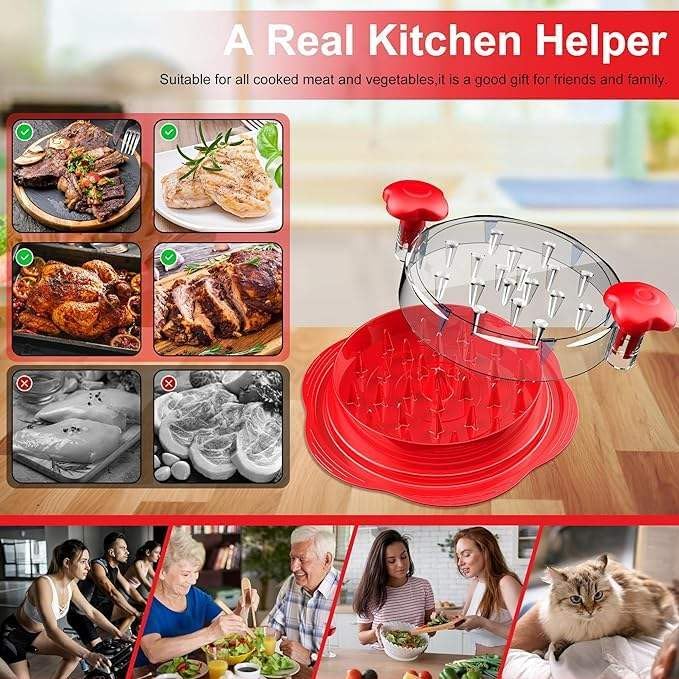 Chicken Shredder Tool Twist Large 10 Inch - Manual Chicken Breast Shredder, Clear Lid Meat Shredder Tool for Pork Beef, Non Slip Base, Easy Clean Dishwasher Safe (Cherry Red)
