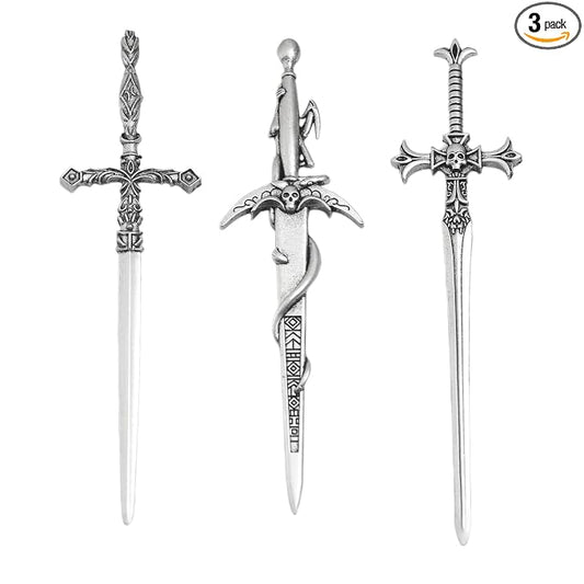 3Pcs Sword Hair Pins - Renaissance Medieval Gothic Hair Sticks for Women, Vintage Metal Hair Chopsticks for Bun Updo, Renaissance Accessories Medieval Accessories