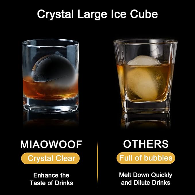 Clear Ice Cube Maker, 2.5 Inch Stainless Steel Crystal Large Clear Ice Ball Maker, Silicone Ice Cube Mold for Cocktails, Drinks & Bourbon, Whiskey Gifts for Men (1 Pack)