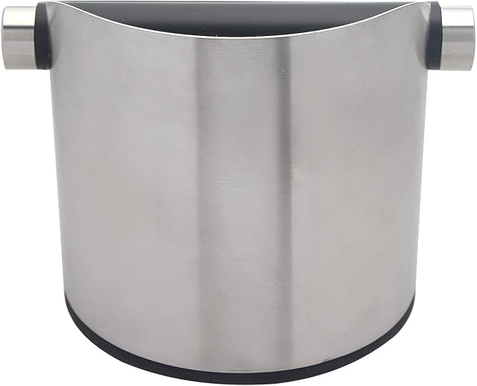 DIBTSA Espresso Knock Box, Stainless Steel Coffee Grounds Knock Box, With Removable Knock Bar and Non-Slip Rubber Base (Silver)