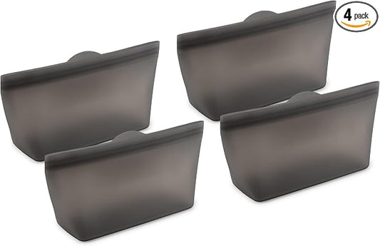 Home Logic Reusable Quart Bags - Set of 4 Alloy Grey Silicone Freezer Bags, Airtight Leak Resistant Reusable Zip Bags for Kitchen Home Food Prep, Microwave & Sous Vide Safe