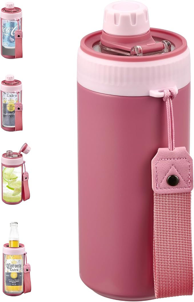 MAISON HUIS 4 In 1 Beer Can Cooler Bottle Holder with Drinking Spout Lid for 12oz Regular, Slim Skinny Cans Bottles,Sealed Insulated Double Wall Vacuum Stainless Steel Can Keeps Your Drinks Cold