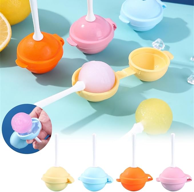 4PC Silicone Lollipop Ice Cream Maker, Reusable Homemade Popsicle Molds, Colorful DIY Lollipop Ice Cream Mold, Funny Silicone Popsicle Molds for Juice Yogurt Frozen Treats, Summer Party (Mix)