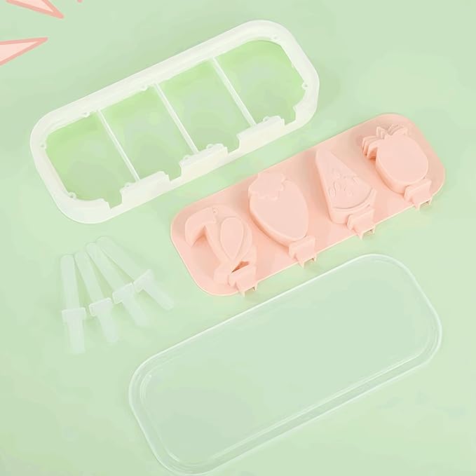 Cartoon Shape Popsicles Molds 3Pcs Cute Ice Cream Mold Maker Easy-Release Homemade Ice Pop Tray Silicone with Lid & Stick (Fruit+Fruit+Fruit)…