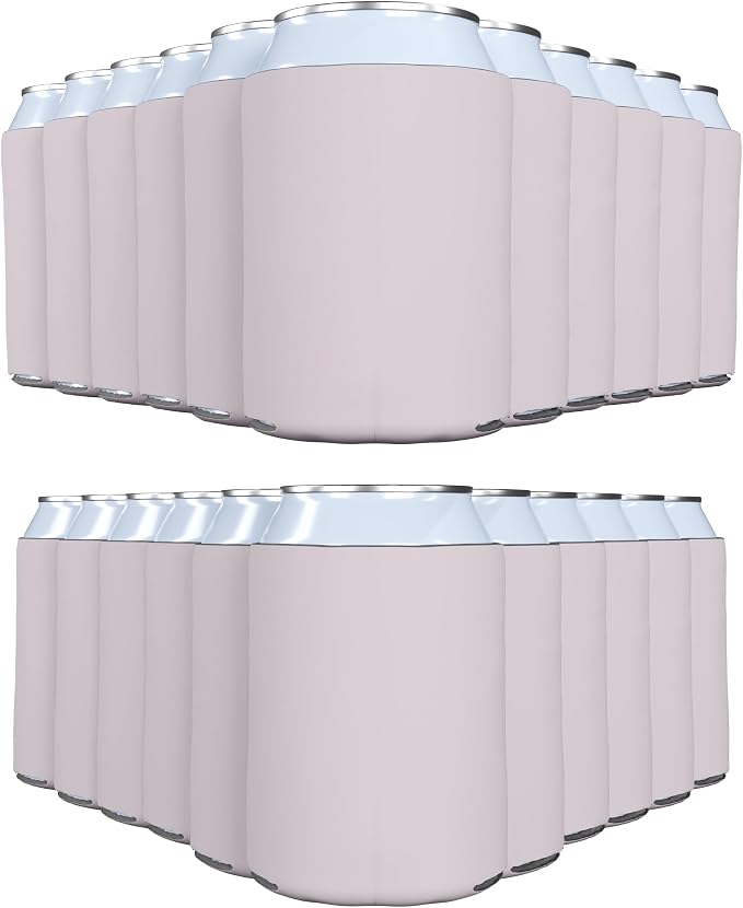PartyPrints 100 Pack Blush Blank Can Cooler Sleeves, Customizable Bulk Insulated Foam for Beer, Collapsible Plain Drink Holder, Cold Soda Insulator, 12oz Regular, 16oz Tall Cans
