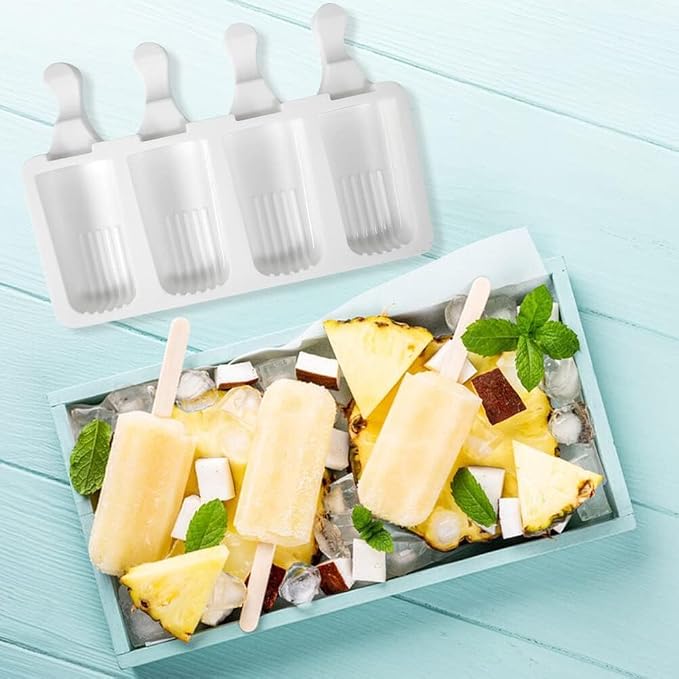 1 Pack Cute Stripe Shape Popsicle Molds Silicone Ice Pop Molds 4 Cavities Popsicle Molds for Kids Adults Ice Cream Mold Cakesicles Mould DIY Popsicle Maker Homemade Popsicle Silicone Molds F