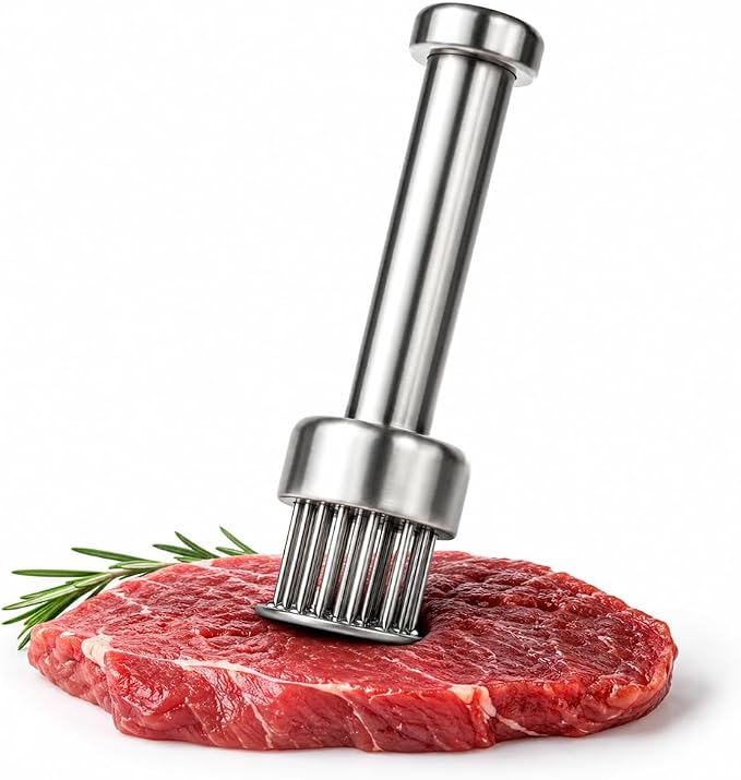 Stainless Steel Meat Tenderizer Tool with 21 Sharp Needles – Blade Tenderizer for Chicken, Beef, Steak – Heavy Duty Meat Pounder Hammer, Easy Grip Kitchen Gadget for Cooking & Chef Tools