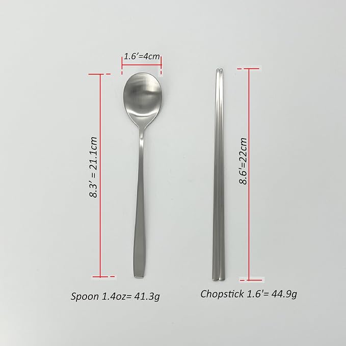 Korean Made Stainless Steel Silver Utensil Flatware Cutlery Korean Chopsticks and Spoons 4SET Gift for Mom, Stocking Stuffer