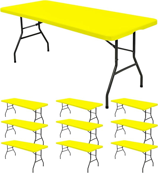 10 Pack Fitted Tablecloth for 6 Foot Rectangle Tables, Yellow Elastic Outdoor Picnic Table Cover, Washable Stretch Folding Table Cloths 6 ft for Camping Party Patio Kitchen Banquet, 30" W x 72" L