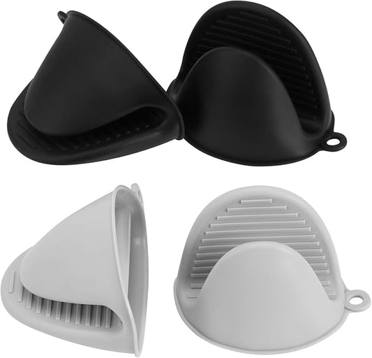 Vaincre 4PCS Silicone Oven Mitts Heat Resistant, Silicone Potholders for Kitchen, Mini Rubber Oven Glove Kitchen Mittens, Cute Cooking Mitts (Black and Gray) | Food Grade Silicone, Non-Slip Grip, Waterproof, Mini Size, Flexible, Dishwasher Safe, For Co...