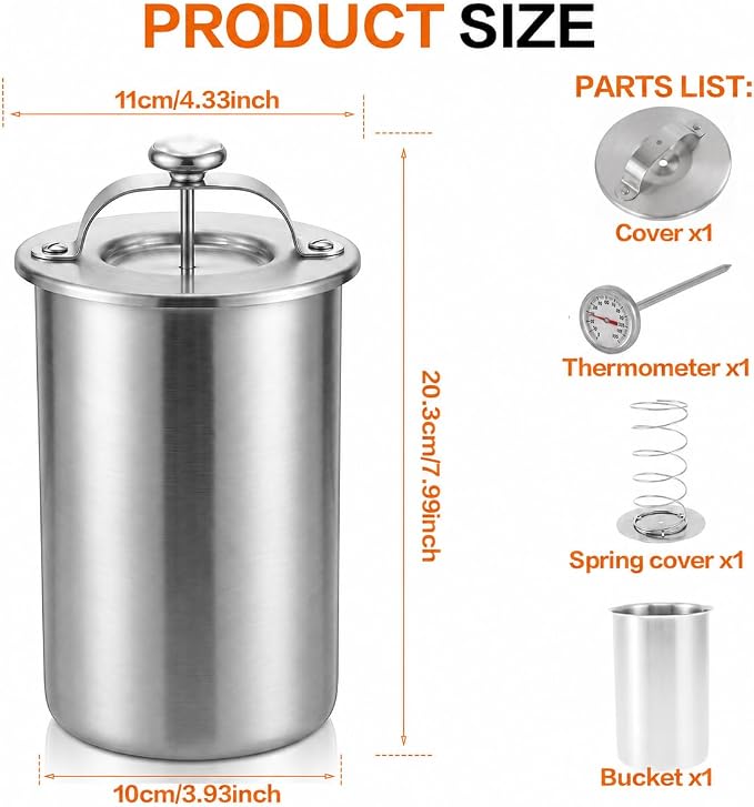 304 Stainless Steel Ham Maker with Thermometer, Lunch Meat Press Mold for Homemade Cold Cuts, Rolled Meat, 2 LB Capacity
