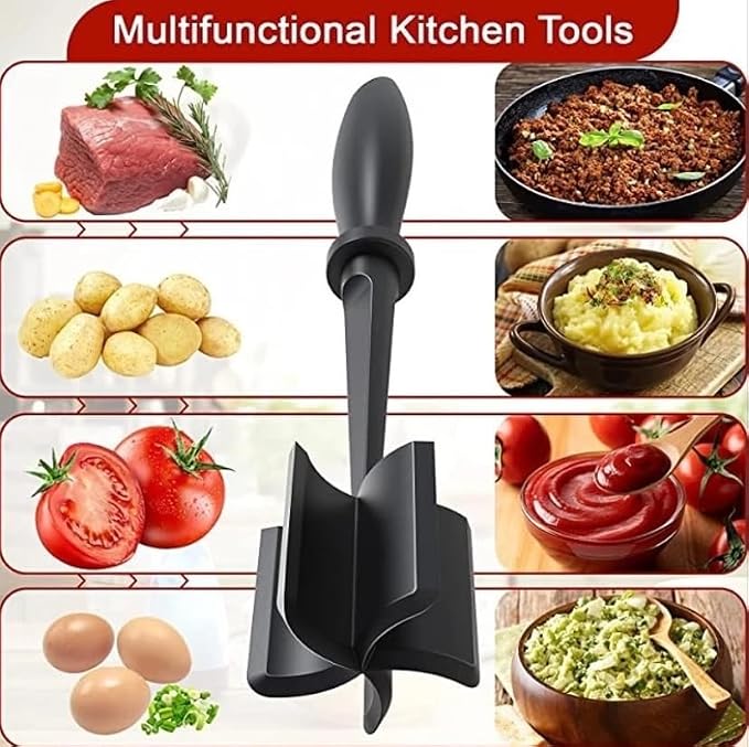 2-Pack Meat Chopper and Masher - Ground Beef Masher Tool for Cooking, Hamburger, Taco, Egg, Potato - Non-Stick Pan Safe Kitchen Utensil (Black,red)