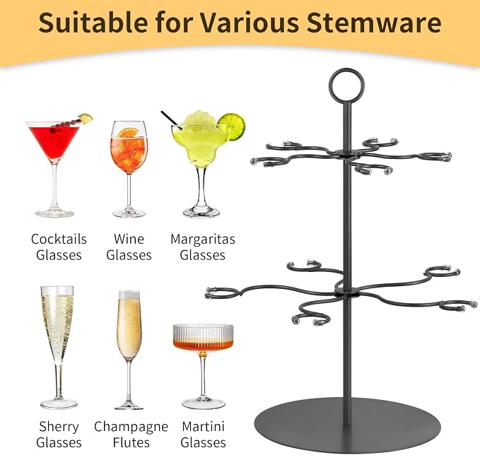 Cocktail Tree Stand for Parties Brunch,2 Tiers 10 Holders Drink tower Wine Glass Holder Stand,Champagne Tower Martinis Tree,Wine Glasses Display Margarita tower Drink stand for Mimosa Bar Party Bridal